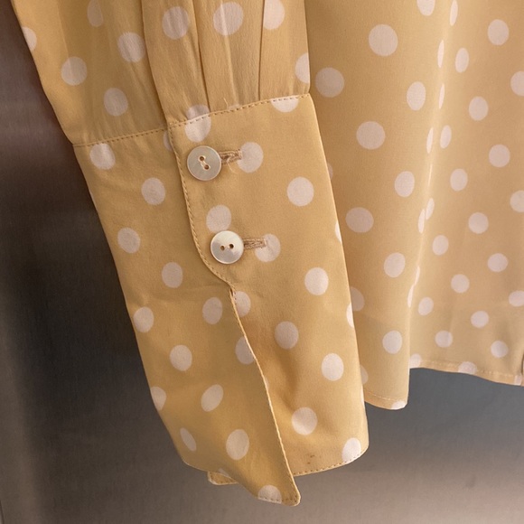 STYLE PARIS MADE IN FRANCE SILK POLKADOT YELLOW RUFFLE BLOUSE - Picture 4 of 9